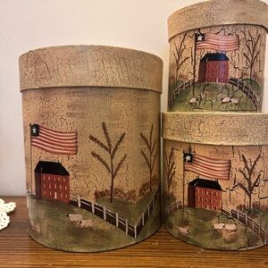 Rustic American Flag Storage Boxes